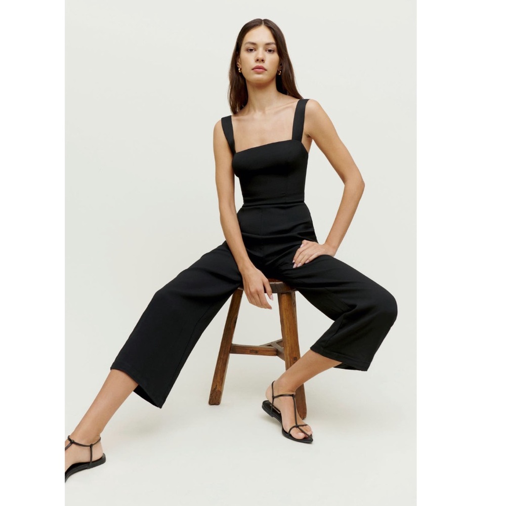 Reformation Black Square-Neck Jumpsuit